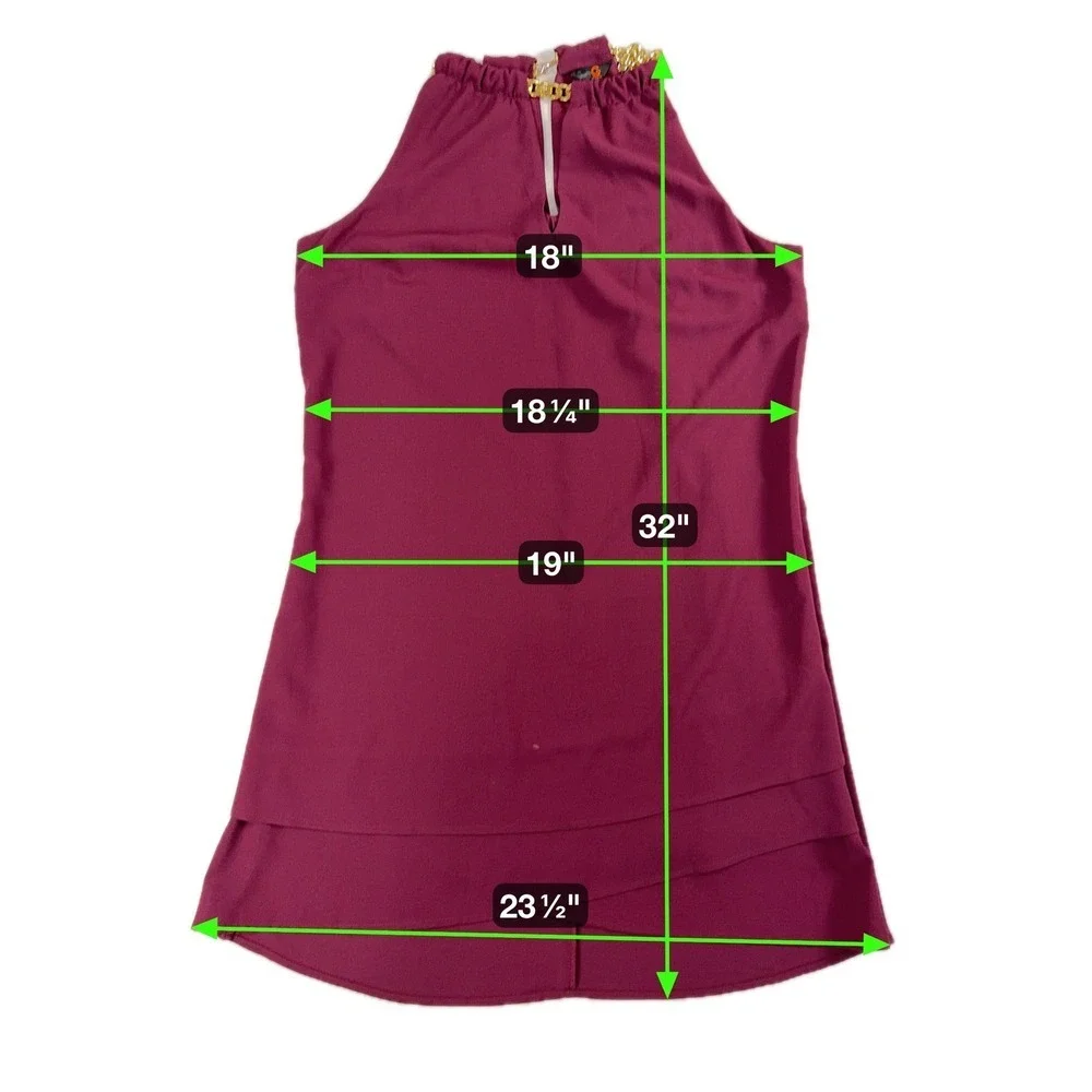 Guess Halter Shift Dress Chain Strap Sleeveless Burgundy‎ Size M Party